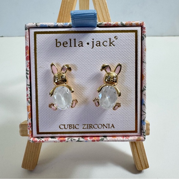 Bella Jack Goldtone Crackle Cubic Zirconia Easter Bunny Earrings - Picture 1 of 14